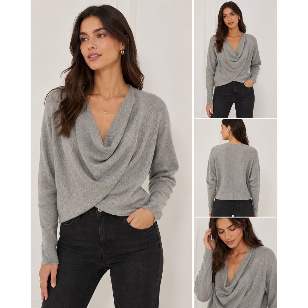 The Drop Gray Draped Wrap Sweater Top Size XS NWT Soft Knit